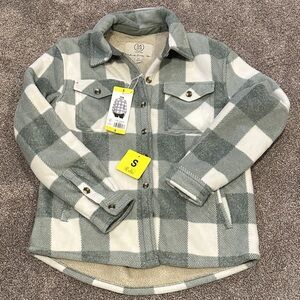 Plaid Button-Up Shacket in Sage Green and White New with Tags